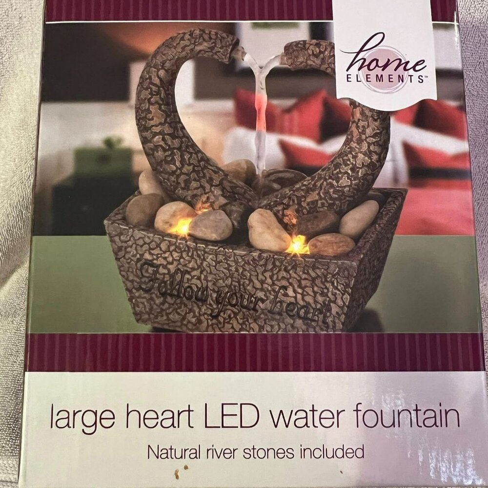Home Elements - NIB - Large Heart LED Water Fountain